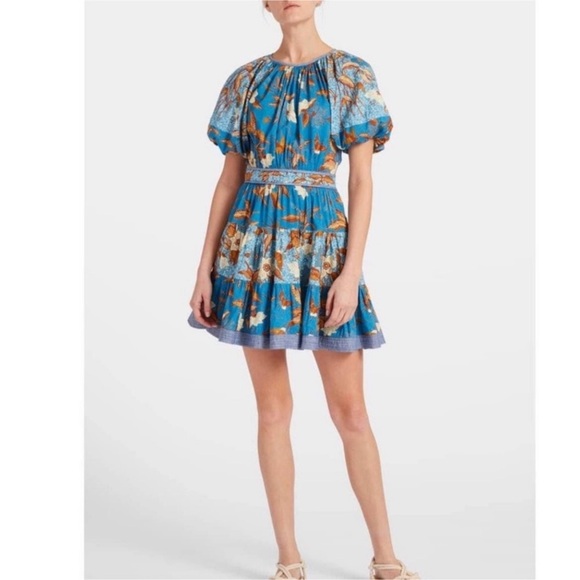 ULLA JOHNSON Sloane Floral Blue Mini Dress Sz 8 - Picture 1 of 7